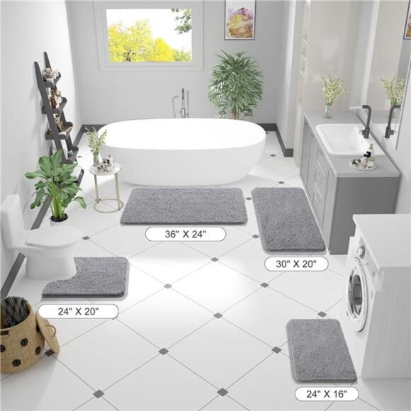 Bathroom Rugs 36x24, Extra Soft Absorbent Chenille Bath Rugs, Rubber Backing - Picture 2 of 7